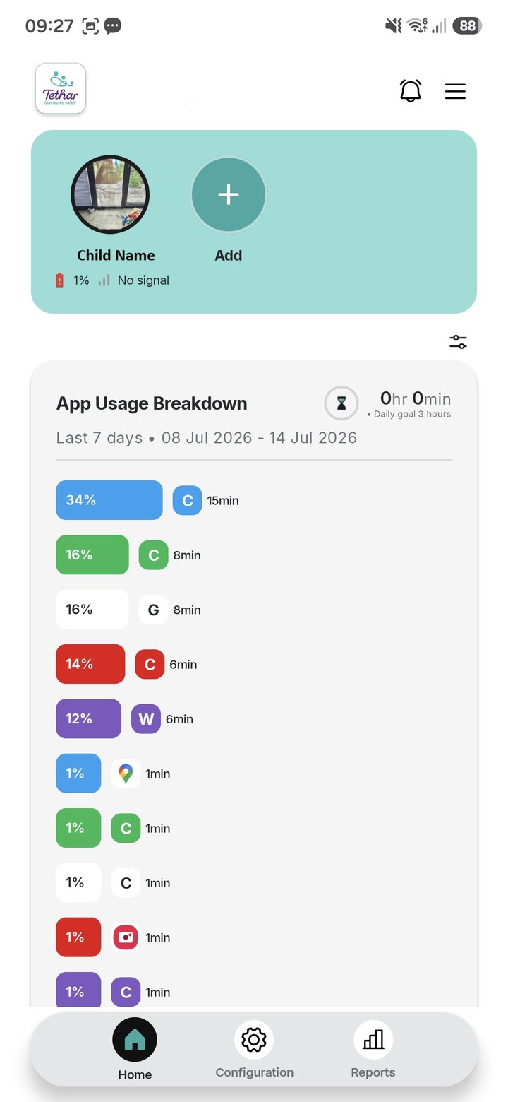 Tethar parent app screen